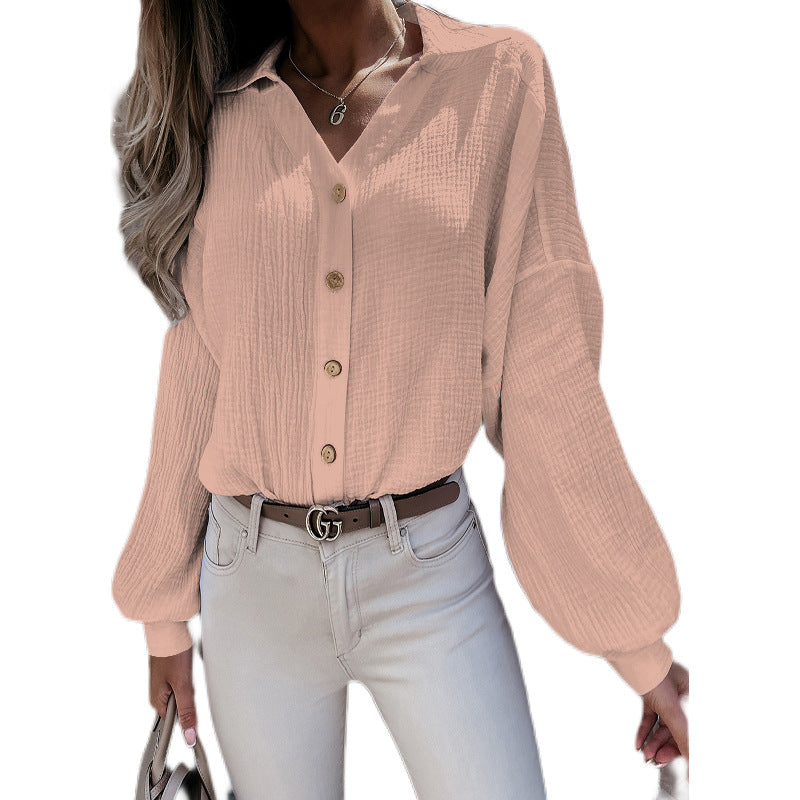 Autumn And Winter New Products V-neck Lantern Sleeve Shirt Blouse Women