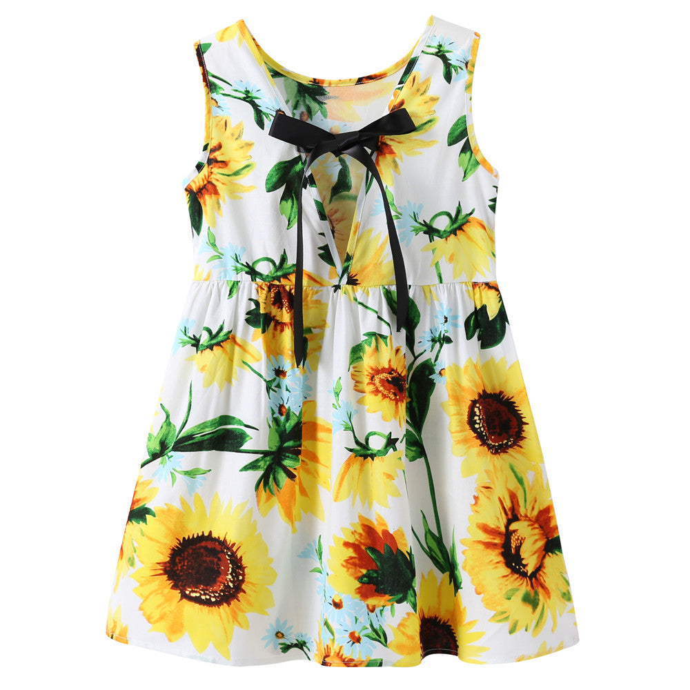 Sunflower Printing Dress For Girs