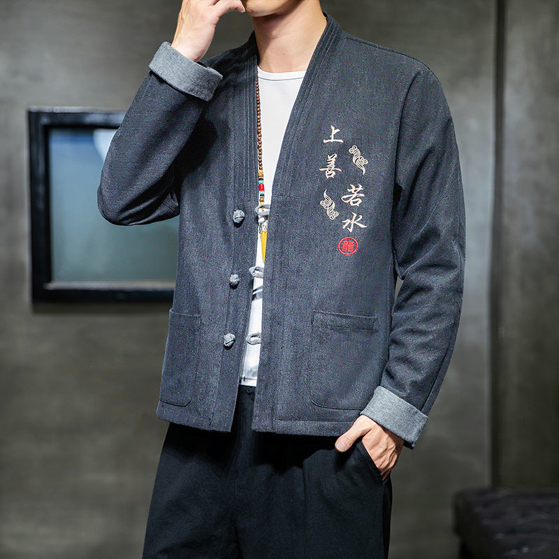 Chinese wind buckle casual denim jacket