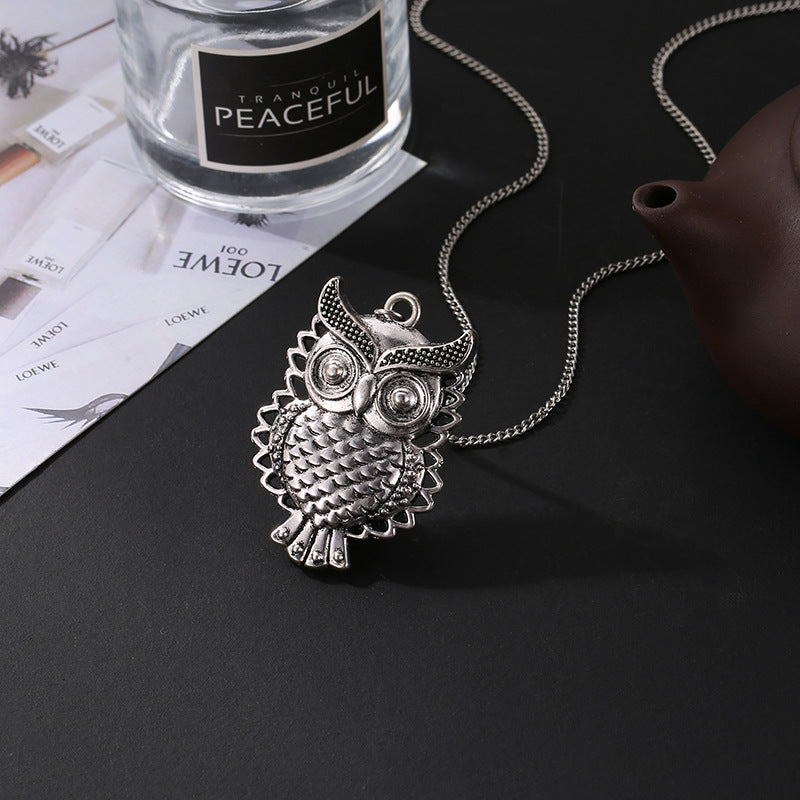 Explosion money decoration personality European and American fashion long hollow necklace retro owl pendant