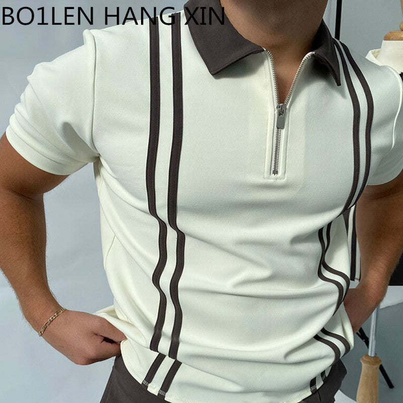 POLO Polo Shirt Zipper Check Men's T-shirt