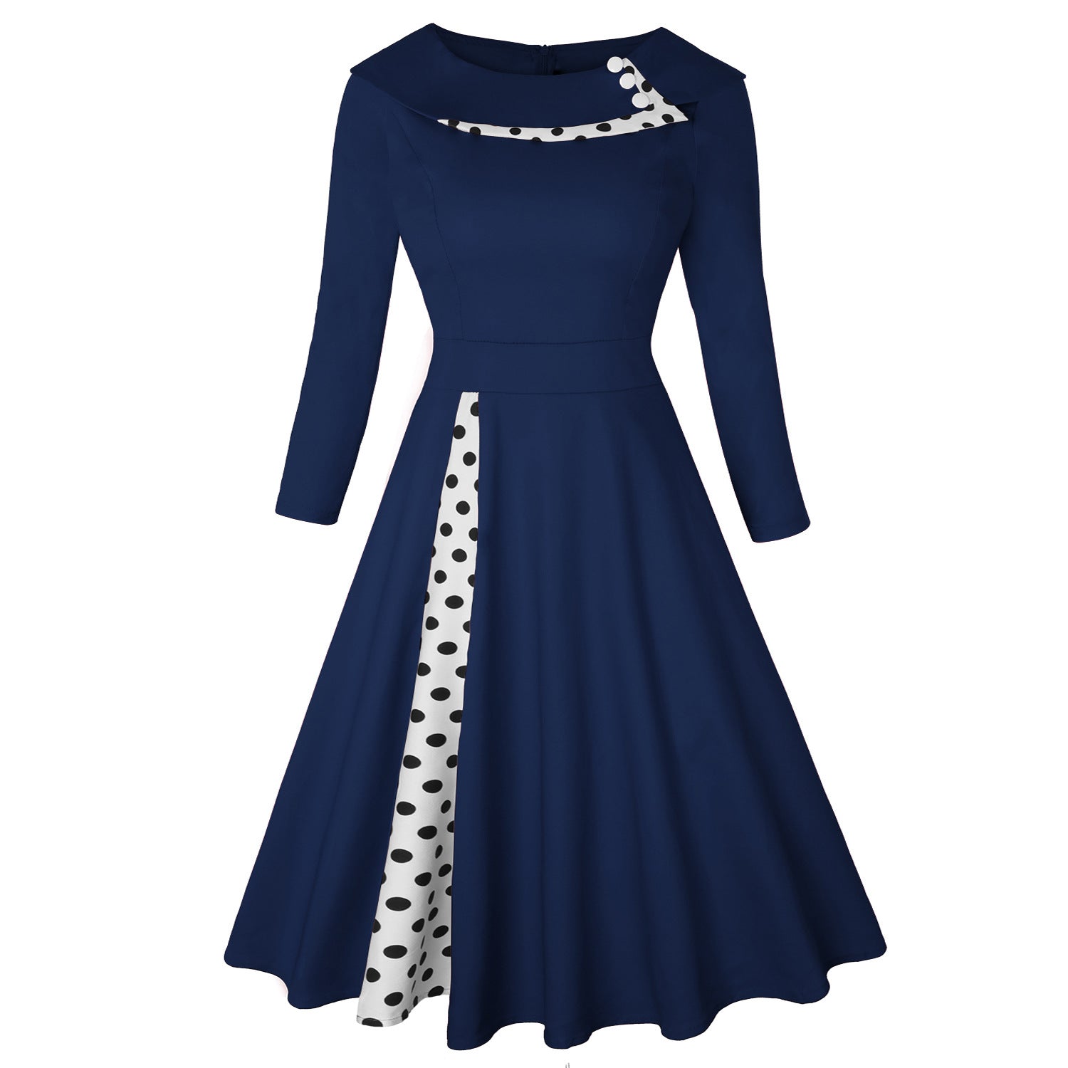 Retro Dress Hepburn 50s Elegant Lapel Stitching Big Skirt