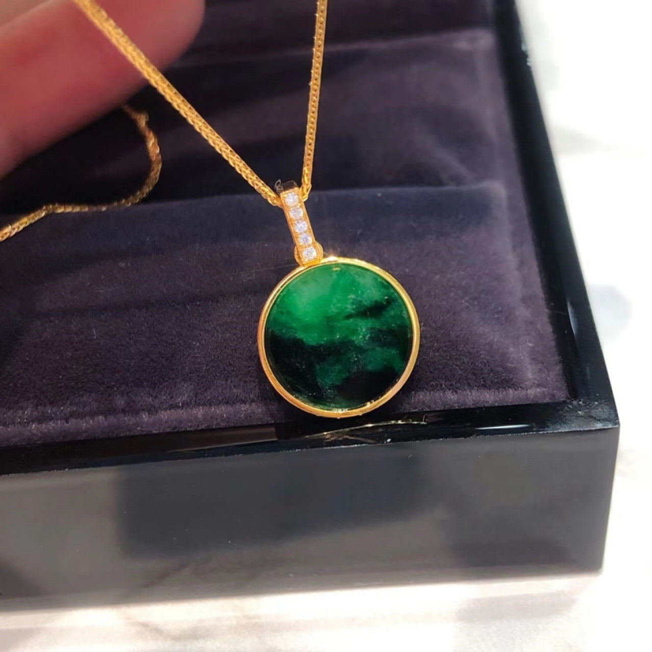 Water Shell Pure Natural Jade Diamond 18K Gold Necklace