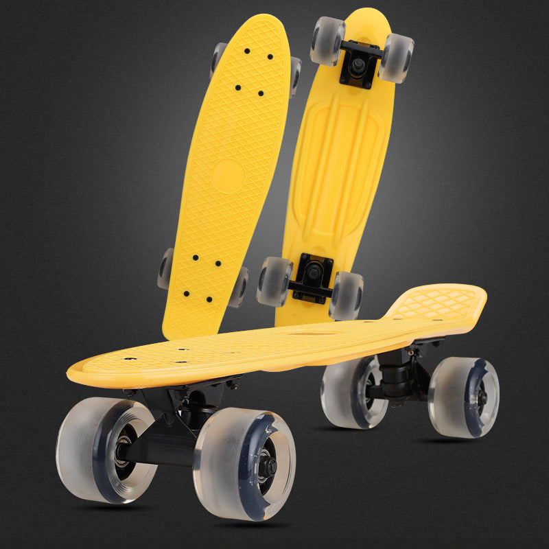 Plastic Four-wheel Fish Skateboard Flashing Wheel Road Single Curved Skateboard