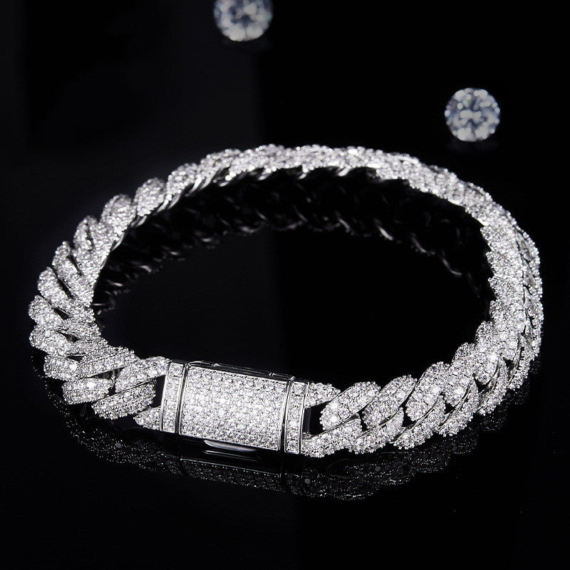 Silver Cuban Bracelet With Moissanite Diamonds