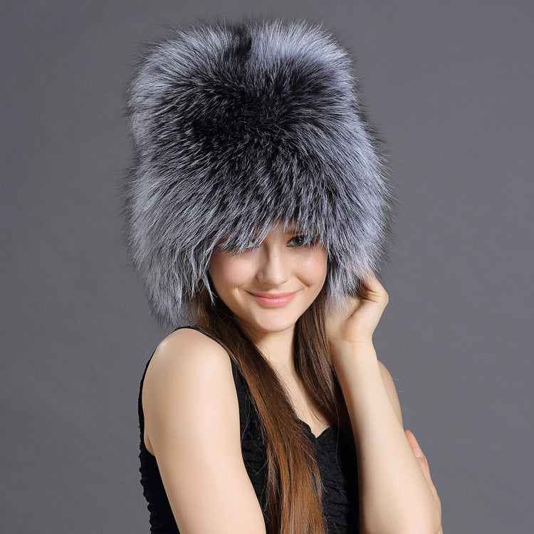 New European And American Fashion Fox Fur Woven Hat Fox Fur Straw Hat Fox Hat Fashion