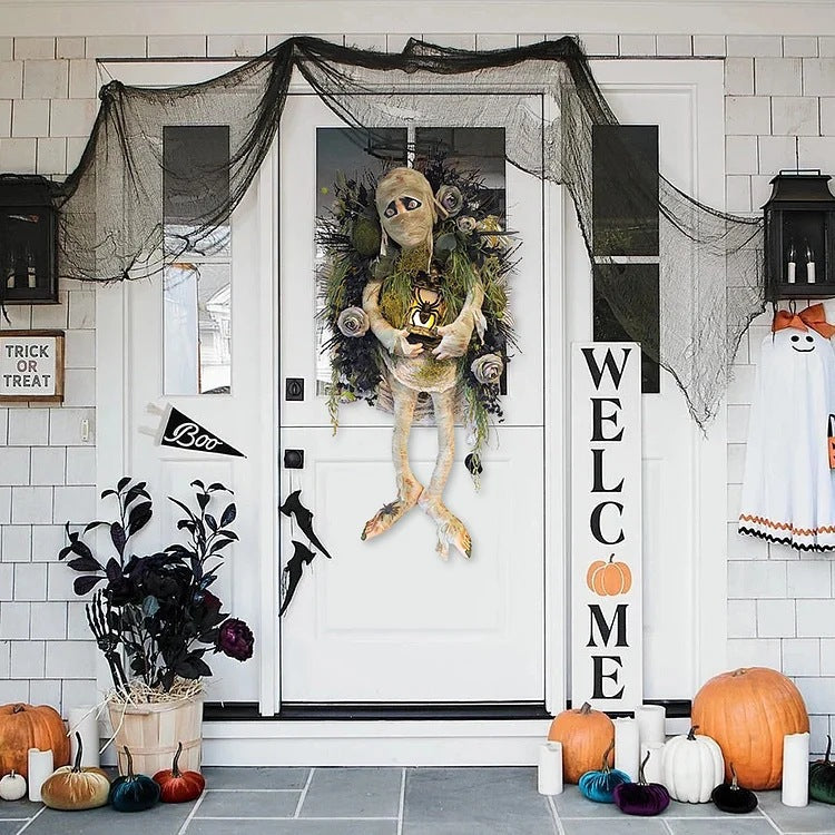 Mummy Halloween Wreath Door Pendant Haunted House Decoration Portable Ghost Festival Horror Wreath Party Supplies Decoration