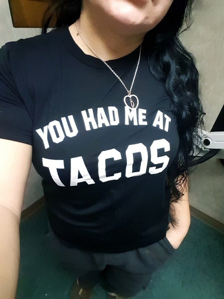 Casual loose tacos letter print T-shirt top