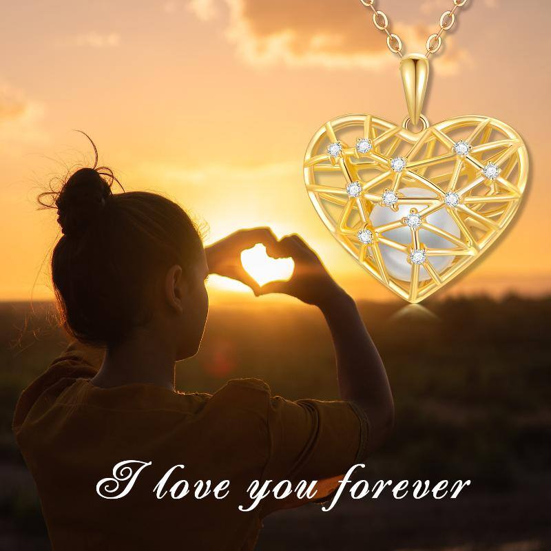 Moissanite Hollow Heart Pendant Necklace in 10K Gold