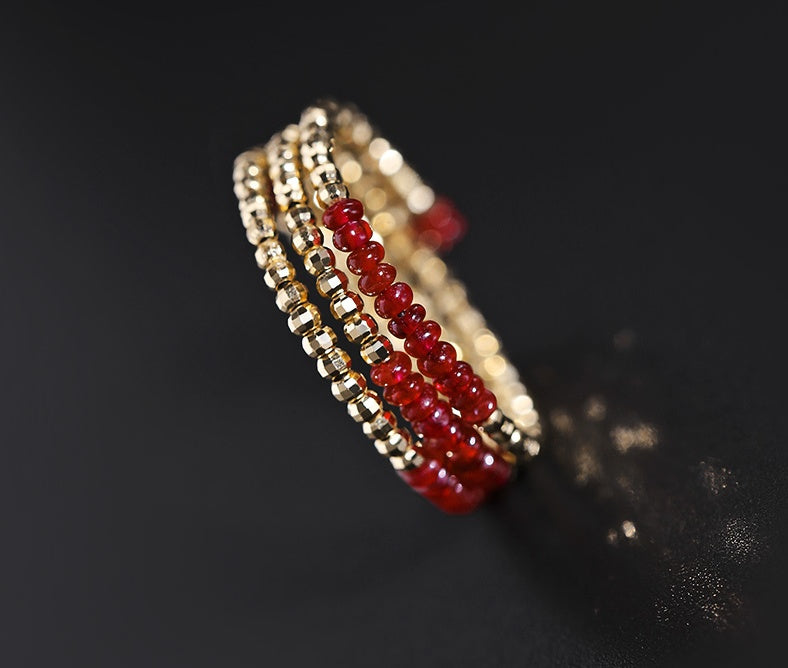 Pigeon Blood Ruby Ring Female 18K Gold Treasure Double-layer Tail Ring Elastic Model