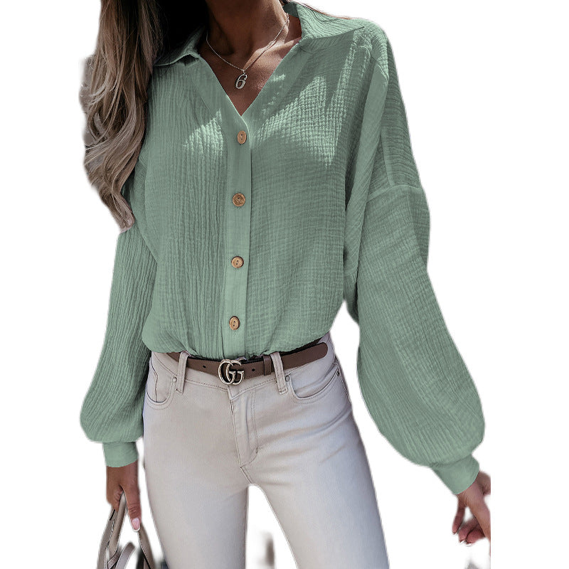 Autumn And Winter New Products V-neck Lantern Sleeve Shirt Blouse Women