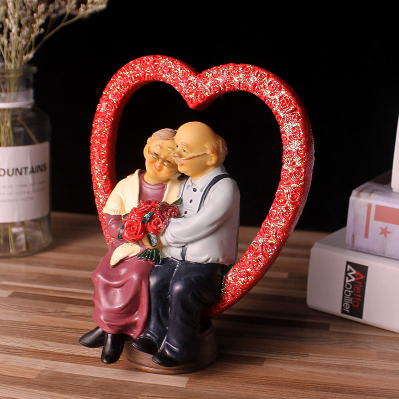 Love Anniversary Wedding Statues Loving Elderly Couple Collectible