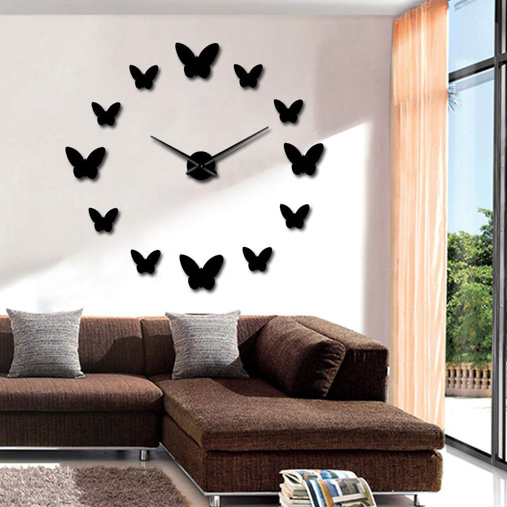 3D Mirror Wall Clock Butterfly Living Room Bedroom Home Decor Big Clock Time