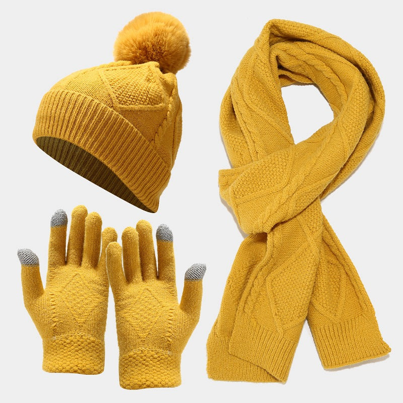 Three Piece Set Of Autumn And Winter Hats, Scarves, Gloves