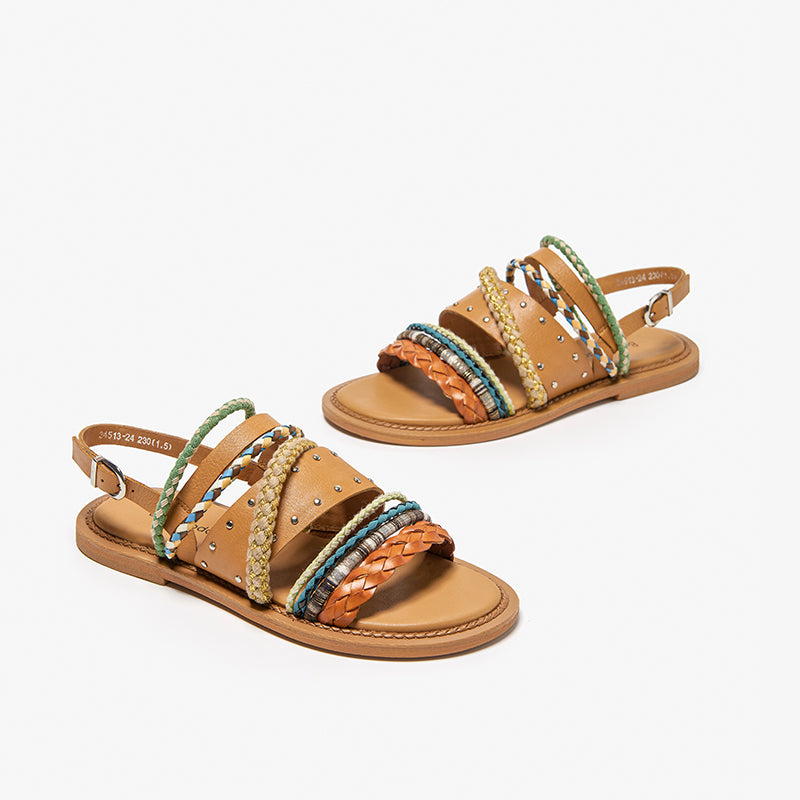 Women's Summer Flat Roman Woven Leather Niche Sandals