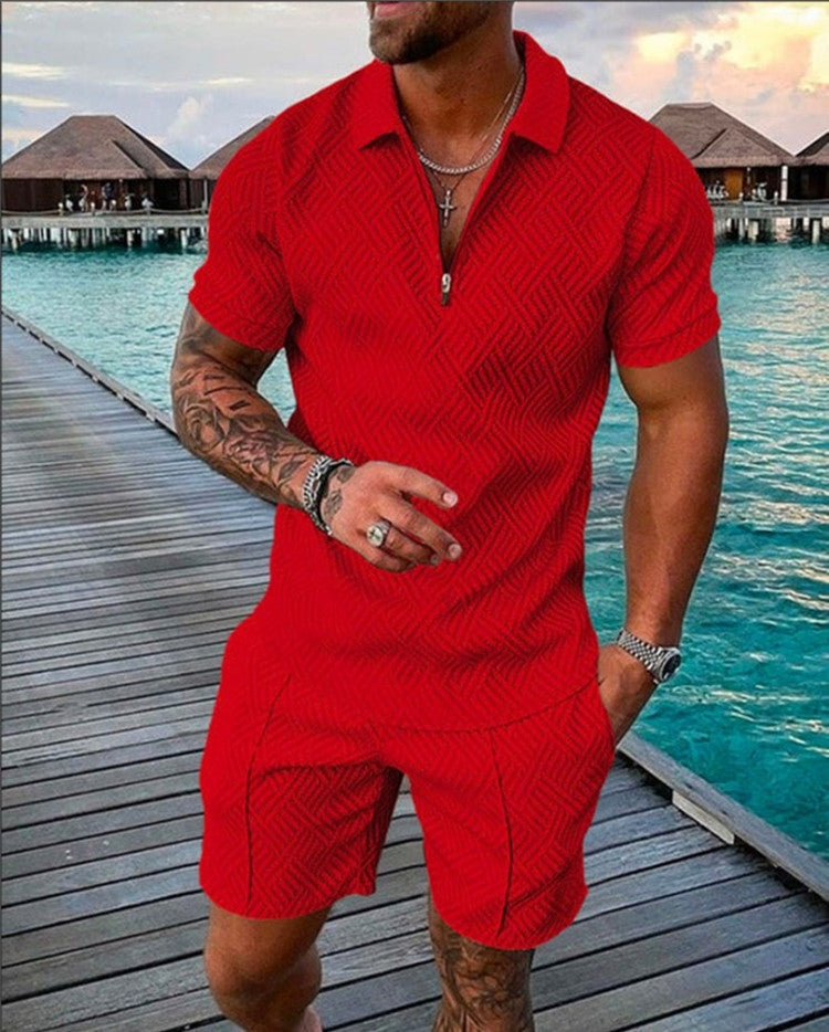 New Men's Summer Short Sleeve Shorts Casual Suit