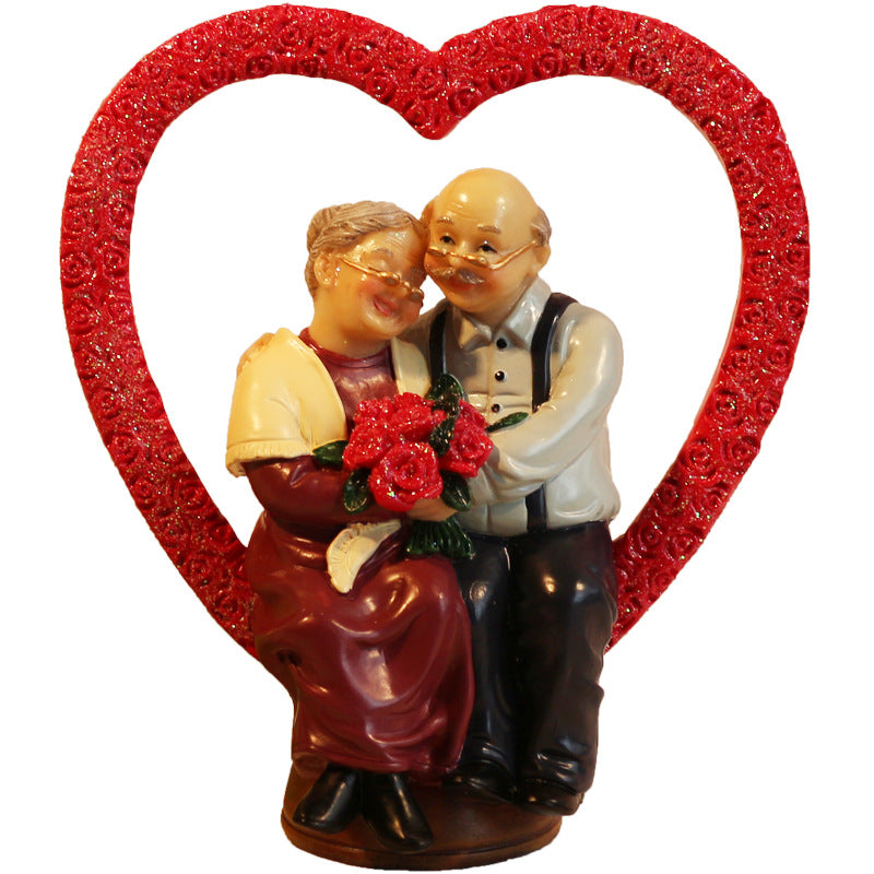 Love Anniversary Wedding Statues Loving Elderly Couple Collectible