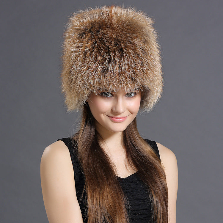 New European And American Fashion Fox Fur Woven Hat Fox Fur Straw Hat Fox Hat Fashion