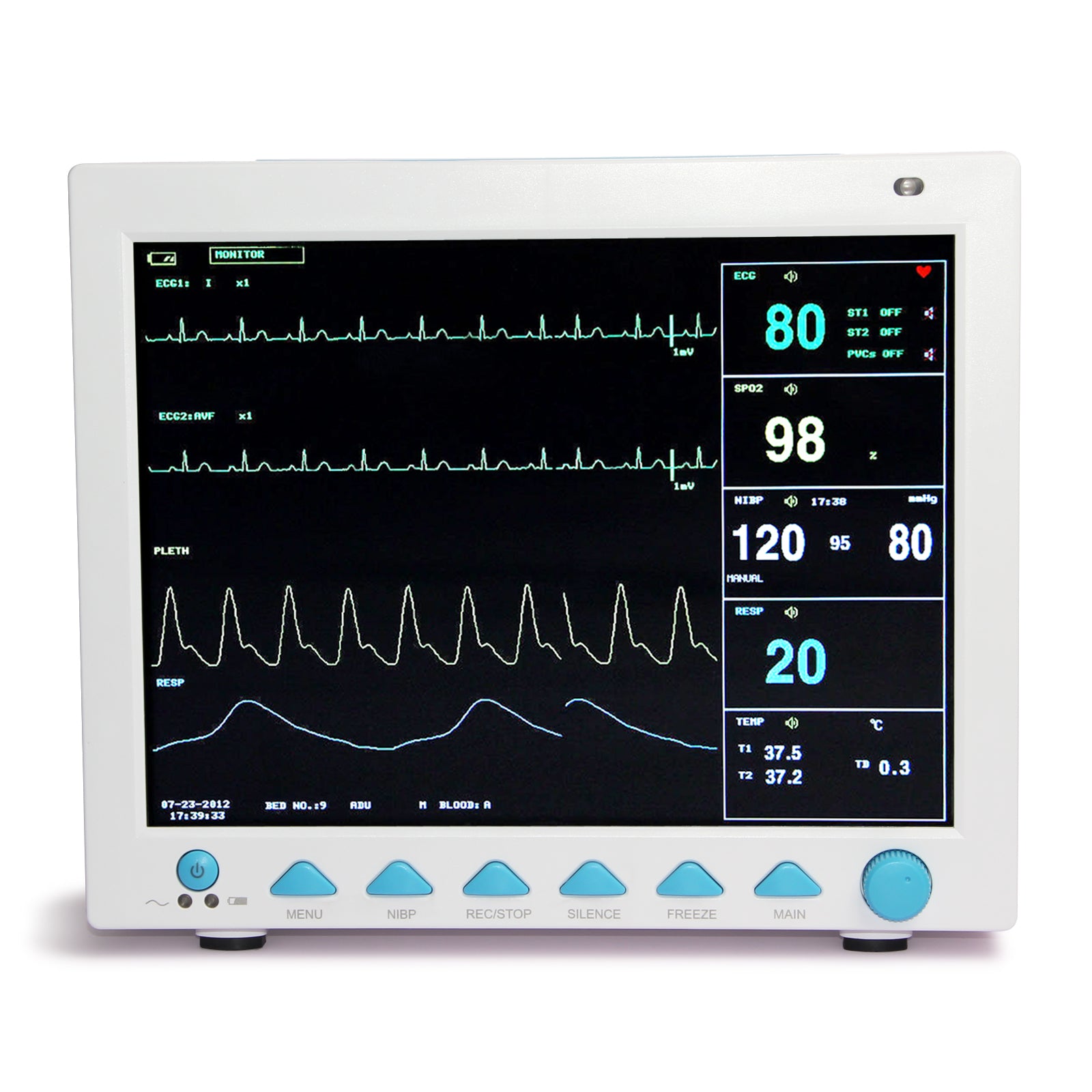 12.1 Inch ICU CCU Vital Signs Patient Monitor 6-parameter ECG RESP NIBP SPO2 TEMP PR