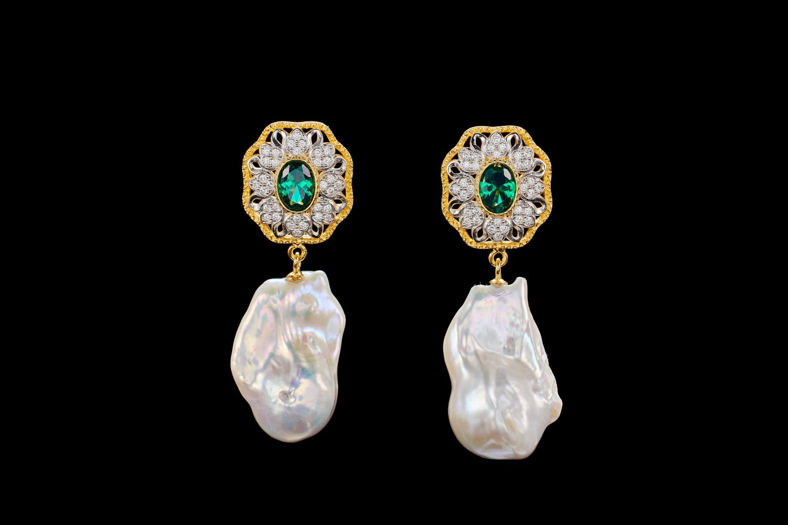925 Silver Gilded Natural Seawater Baroque Pearl Earrings