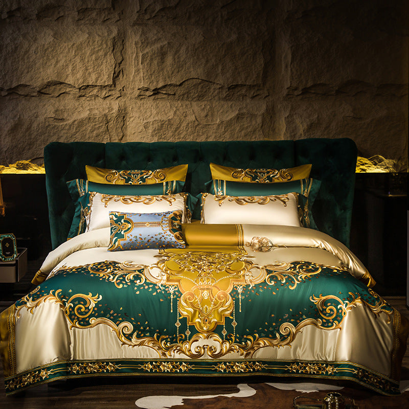 Luxury Villa European-style Four-piece Bedding Set High-end Elegant Satin Embroided Bed Sheet Bedspread Four 60-piece Set