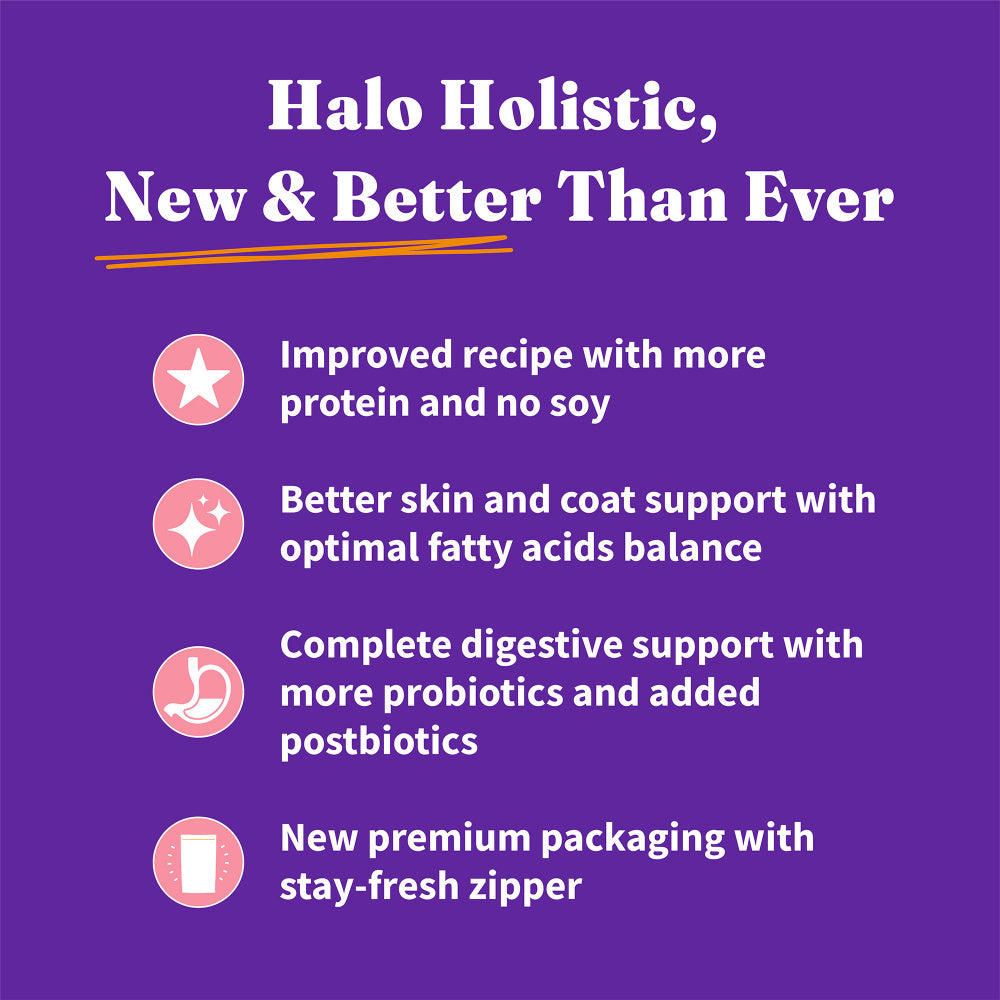 Halo Holistic Complete Digestive Health Wild-caught Salmon and Whitefish Dog Food Recipe Adult Dry Dog Food