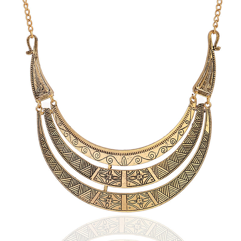 Women Goth Large Boho Vintage Brass Bib Crescent Necklace