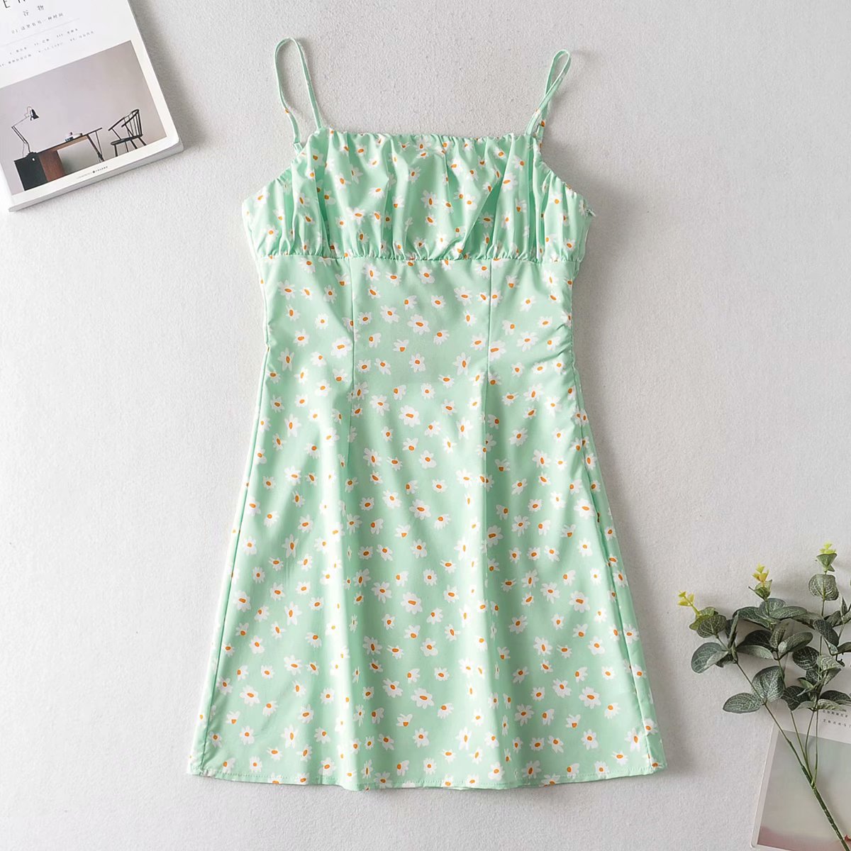 Summer New Sun Flower Print Suspender Dress