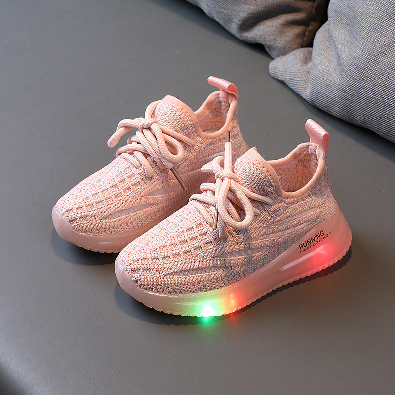 For Boys, Breathable Knit Light-Up Sneakers
