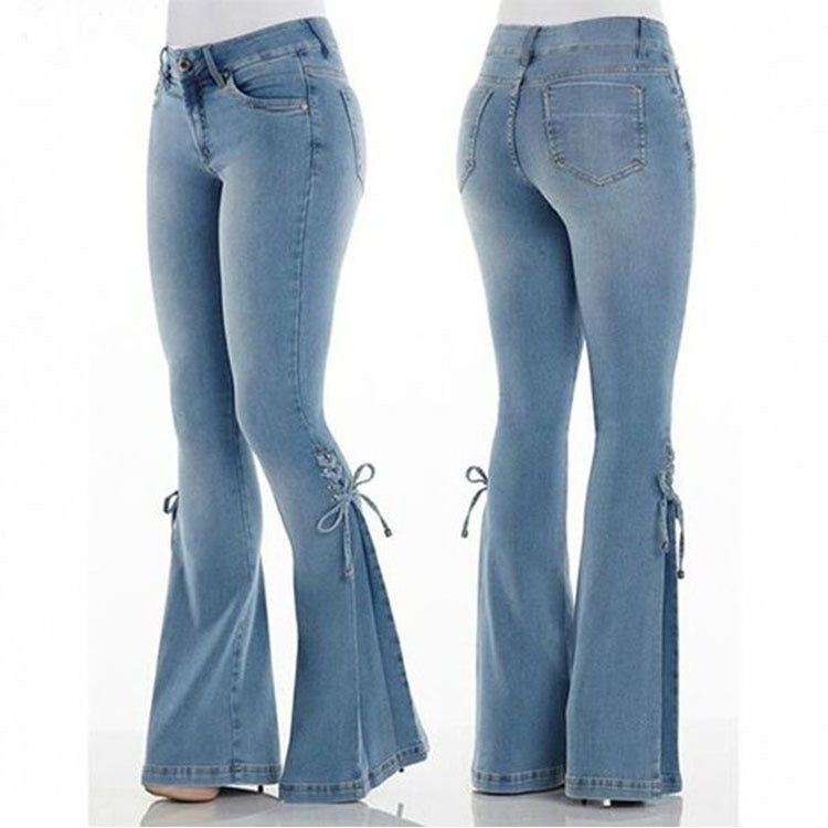 Ladies jeans mid-waisted denim trousers stretch jeans