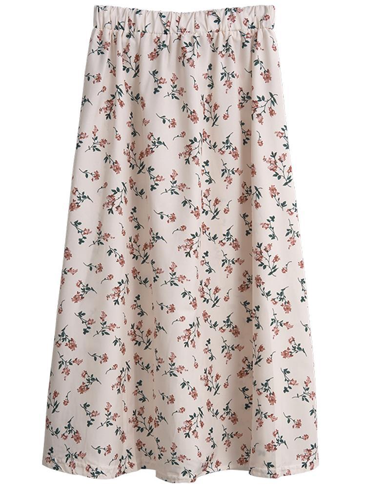 Chiffon Floral Skirt Women's Summer 2022 New High Waist Midi Skirt
