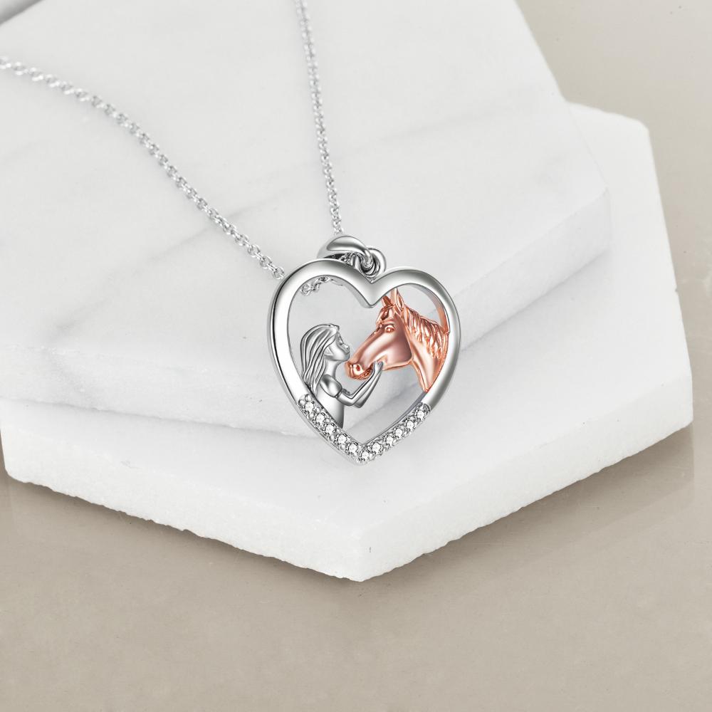 Horse Pendant Necklace Sterling Silver Girls with Horse Gift For Women Girls (Rose Gold Horse Necklace)