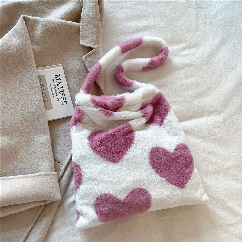 Love Shoulder Bags Winter Plush Shopping Bags For Women