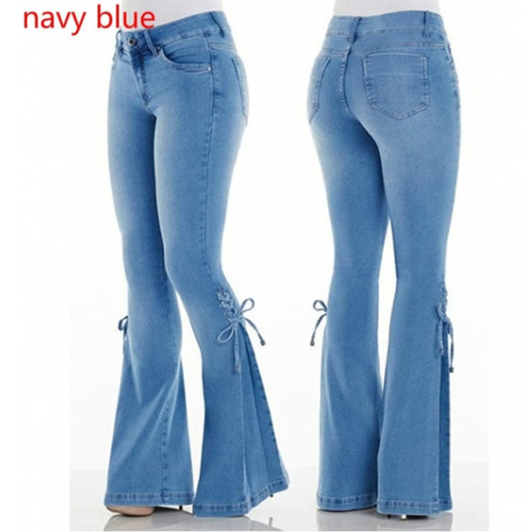 Ladies jeans mid-waisted denim trousers stretch jeans