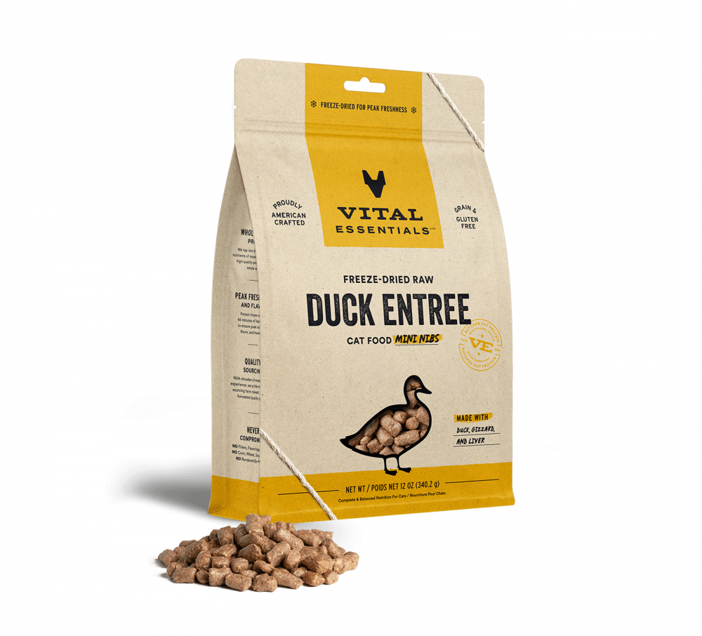 Vital Essentials Grain Free Duck Mini Nibs Freeze Dried Raw Food for Cats