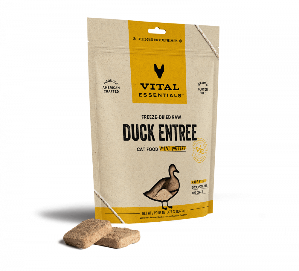 Vital Essentials Grain Free Duck Mini Patties Freeze Dried Raw Food for Cats