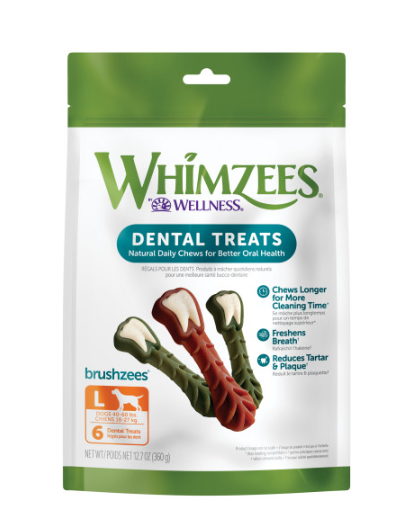 Whimzees Brushzees Natural Daily Dental Large Breed Dog Treats