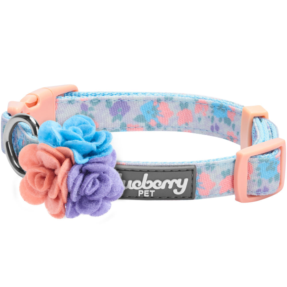 Blueberry Pet Made Well Lovely Floral Print Dog Collar in Lavender with Detachable Flower Accessory