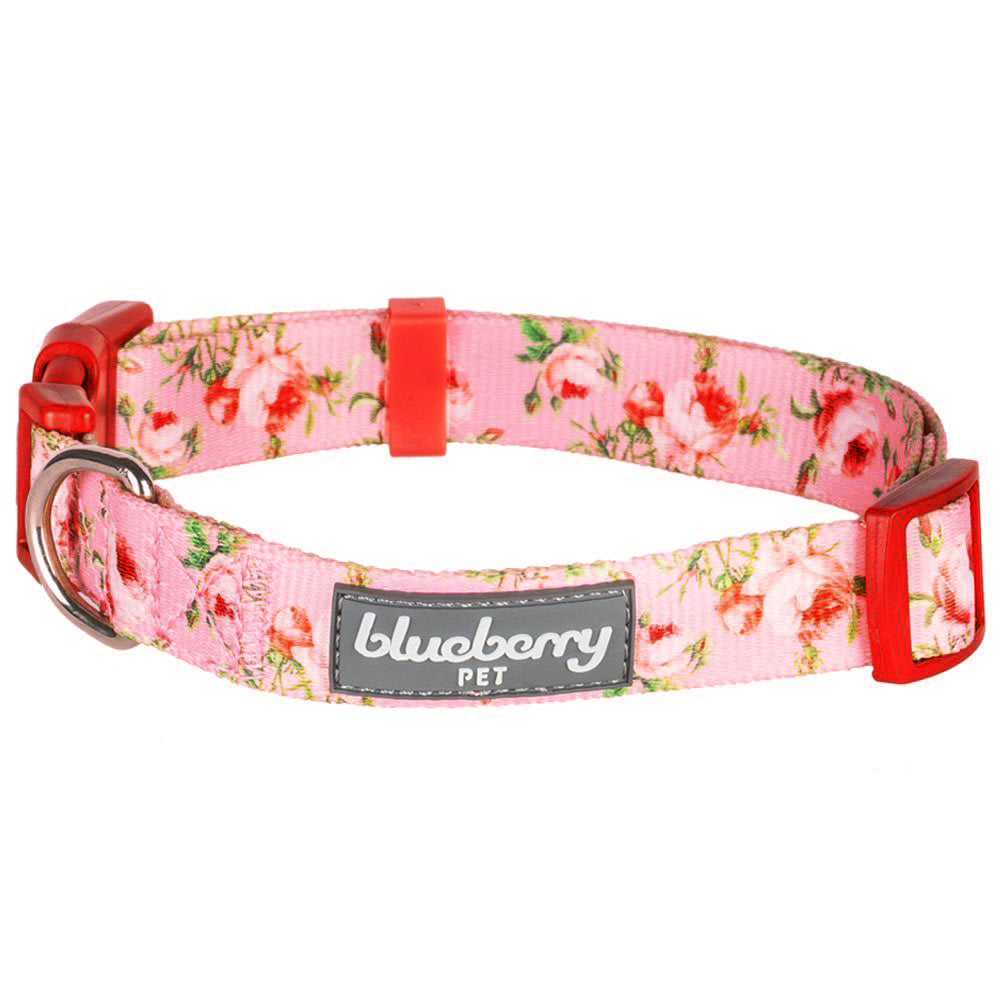 Blueberry Pet Spring Scent Inspired Floral Rose Adjustable Dog Collar, Baby Pink