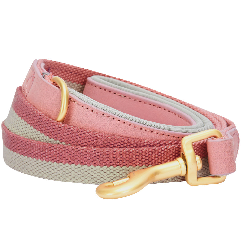 Blueberry Pet Polyester Fabric and Leather Dog Leash With Soft & Comfortable Handle, Pink and Grey