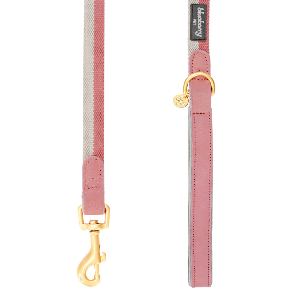 Blueberry Pet Polyester Fabric and Leather Dog Leash With Soft & Comfortable Handle, Pink and Grey