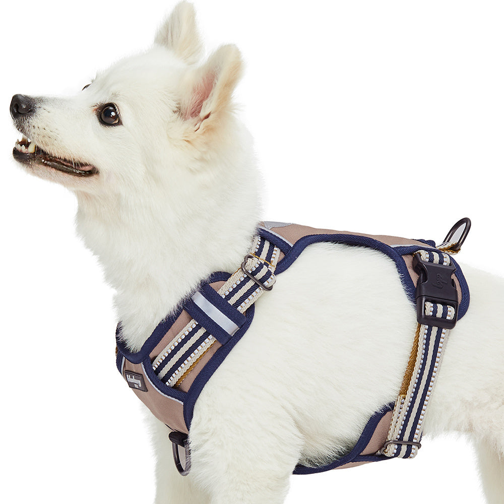 Blueberry Pet Soft and Comfy 3M Reflective Multi-Colored Stripe Mesh Padded No Pull Dog Harness Vest Olive and Blue-Gray