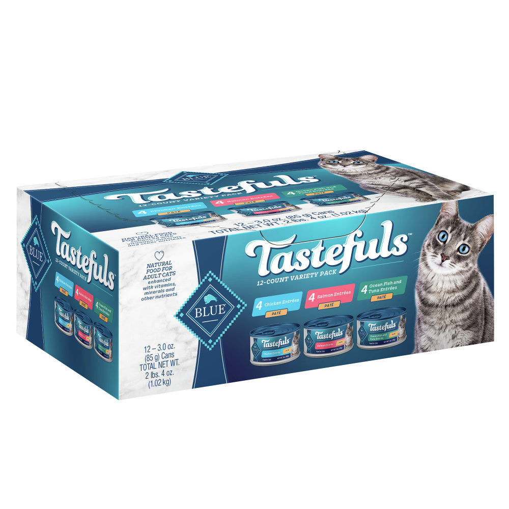 Blue Buffalo Tastefuls Adult Natural Pate Variety Pack with Salmon, Chicken, and Ocean Fish & Tuna Entrees Wet Cat Food