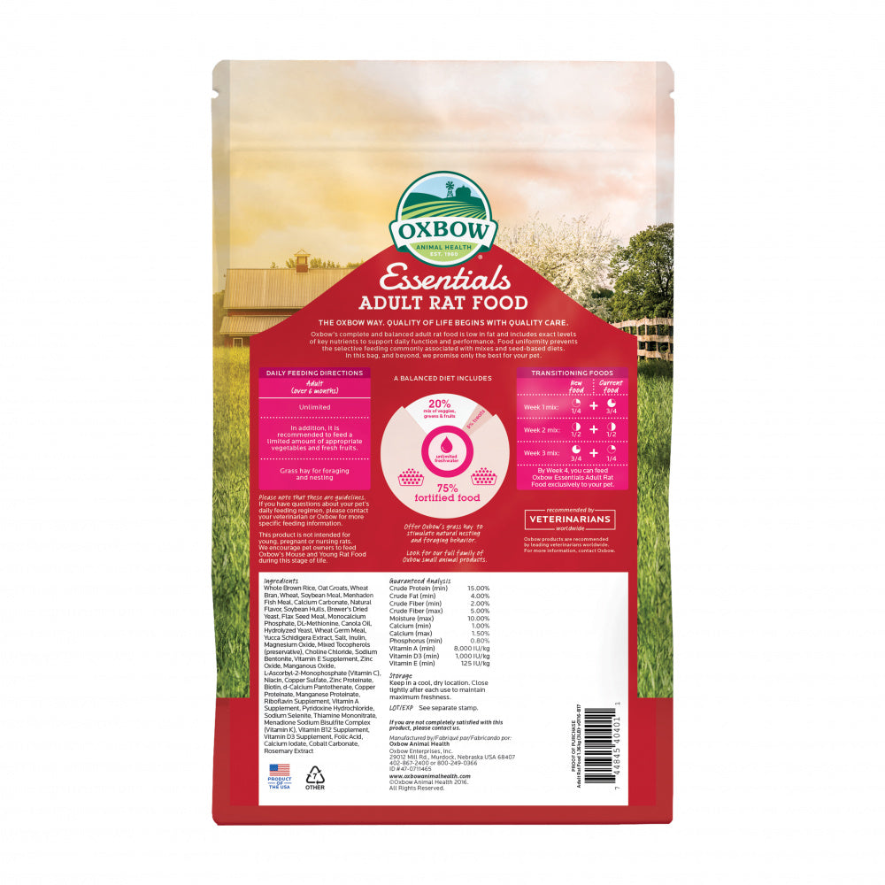 Oxbow Animal Health Essentials Adult Rat Food All Natural Adult Rat Food