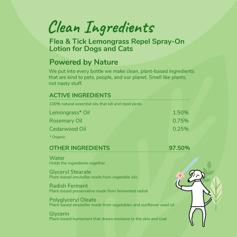kin+kind Flea & Tick Prevent! Plant Powered Dog & Cat Protect Lemongrass Spray