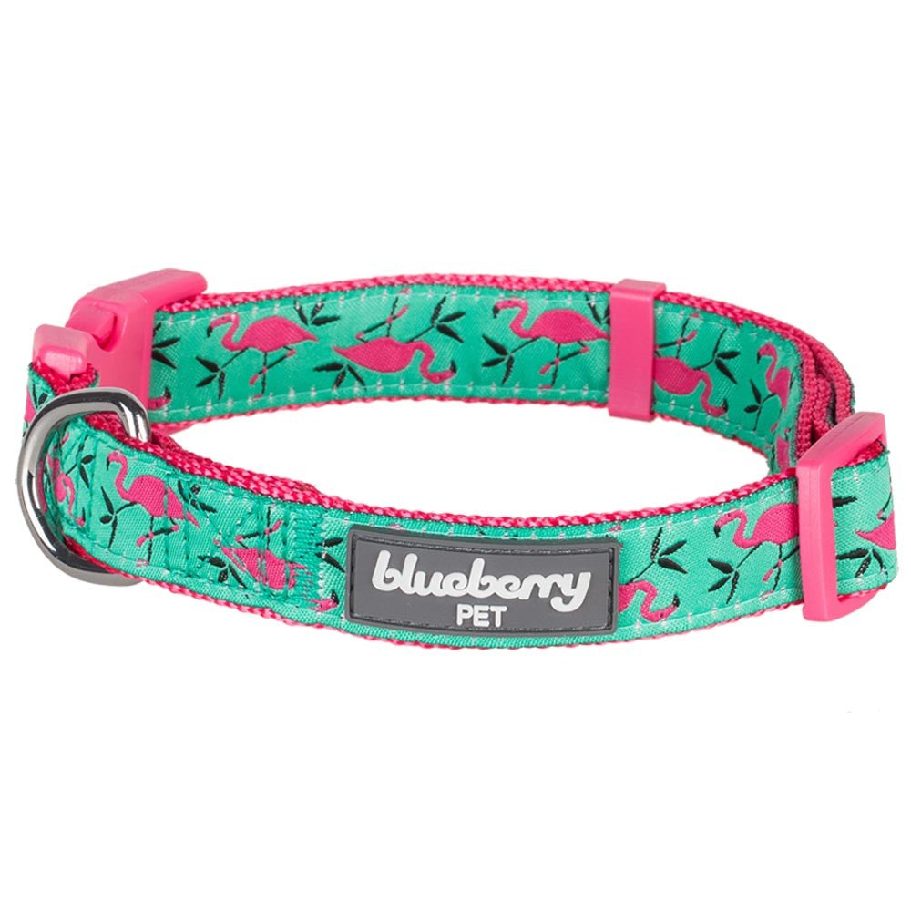 Blueberry Pet Pink Flamingo Light Emerald Dog Collar