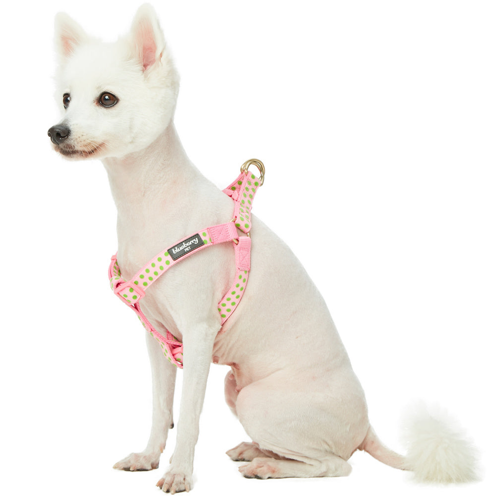 Blueberry Pet Step-in Velvety Polka Dot Baby Pink Flocking Dog Harness