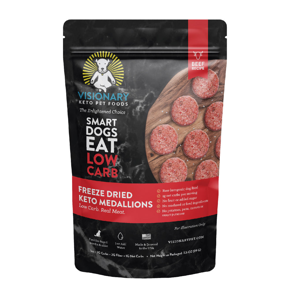 Visionary Pet Beef Recipe Freeze-Dried Medallions Low Carb Keto Dog Food