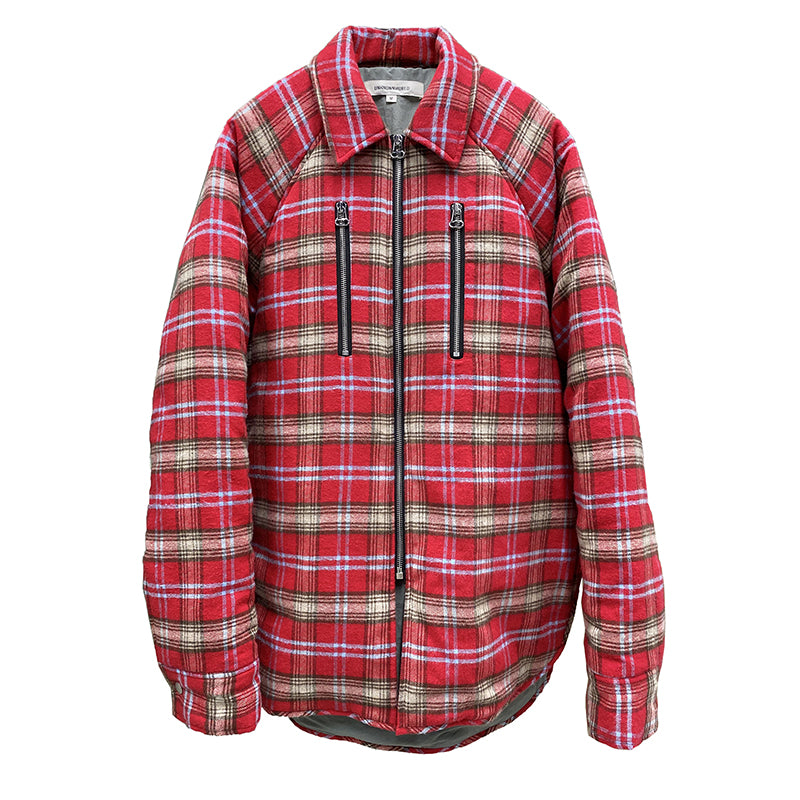 Men's Brushed Red Plaid Padded Zip Shirt Jacket