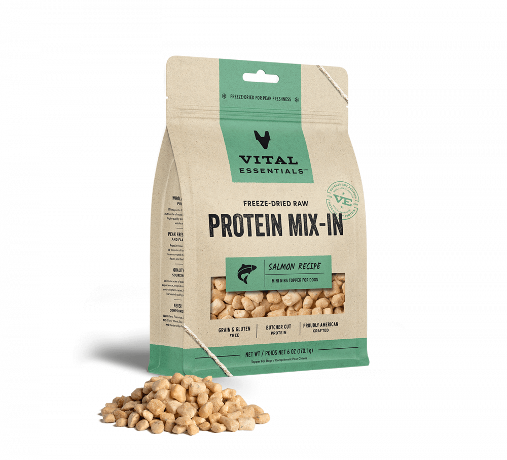 Vital Essentials Freeze Dried Raw Protein Mix In Salmon Recipe Mini Nibs Topper for Dogs
